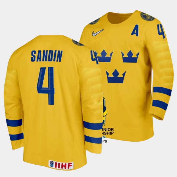 Sweden 2024 IIHF World Junior Championship Axel Sandin Pellikka #4 Yellow Jersey