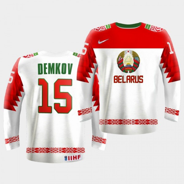 Artem Demkov Belarus Team 2021 IIHF World Championship Home White Jersey