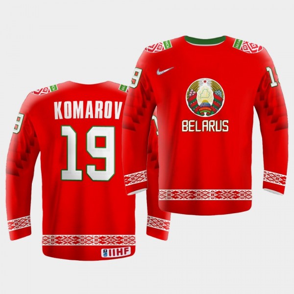Belarus Team Nikita Komarov 2021 IIHF World Championship #19 Limited Red Jersey