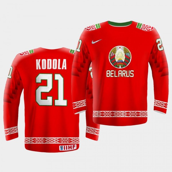 Belarus Team Vladislav Kodola 2021 IIHF World Championship #21 Limited Red Jersey