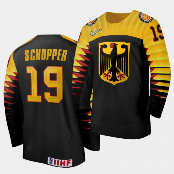 Germany Benedikt Schopper 2020 IIHF World Ice Hockey Black Away Jersey