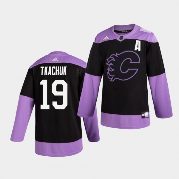 Matthew Tkachuk #19 Flames Hockey Fights Cancer Practice Men's Jersey