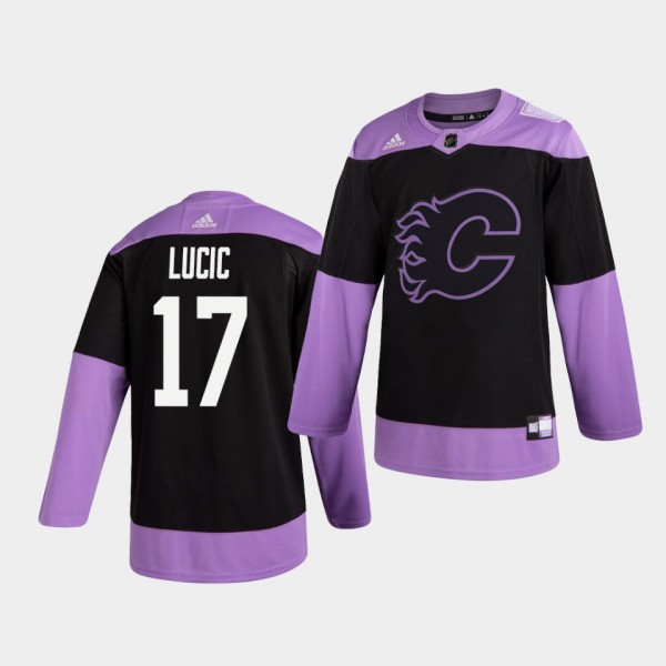 Milan Lucic #17 Flames Hockey Fights Cancer Practi...