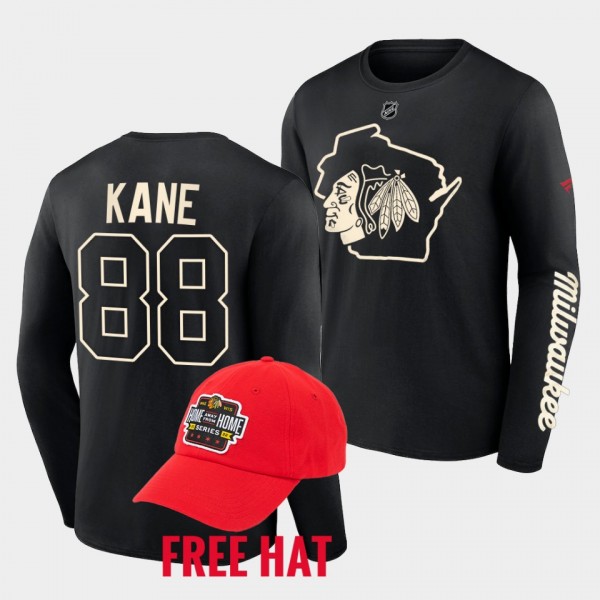 Patrick Kane Milwaukee Home Away From Home Chicago Blackhawks Black T-Shirt Hat