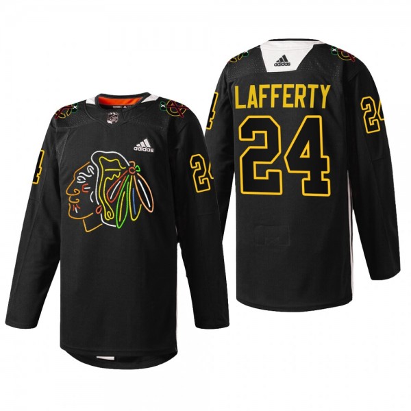 Sam Lafferty Chicago Blackhawks Foundation Night Jersey Black #24 Warm-Up