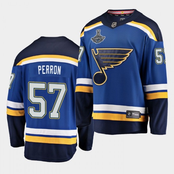 David Perron #57 Blues 2019 Stanley Cup Champions Home Men's Jersey