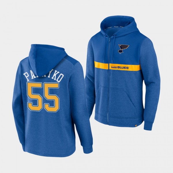 St. Louis Blues Colton Parayko Iconic Ultimate Champion Blue Full-Zip Hoodie