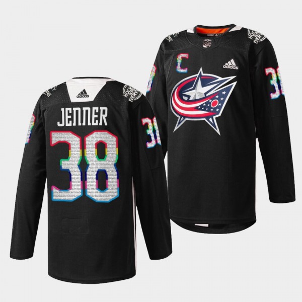 Columbus Blue Jackets Boone Jenner HockeyIsForEveryone #38 Black Jersey Warmup