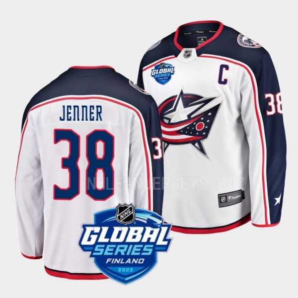 Boone Jenner Columbus Blue Jackets 2022 NHL Global Series White Away Jersey Men's