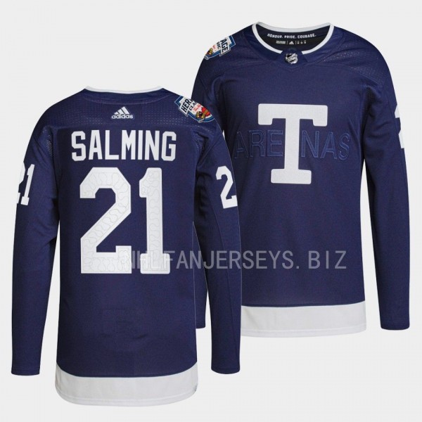Borje Salming Toronto Maple Leafs 2022 NHL Heritage Classic Navy #21 RIP Legend Jersey Men's
