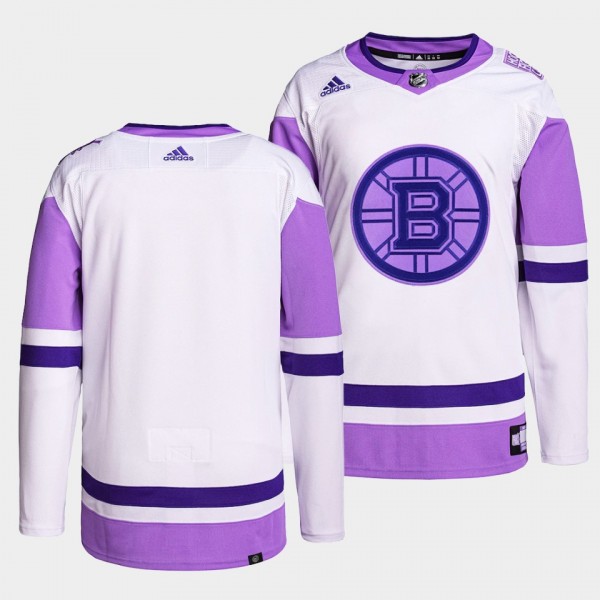 Boston Bruins Hockey Fights Cancer Primegreen Authentic Jersey White Purple