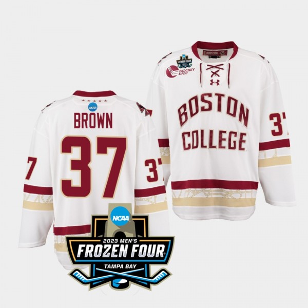 Boston University Matt Brown 2023 NCAA Frozen Four White Ice Hockey Jersey
