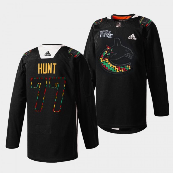 Brad Hunt #77 Canucks Black History Month 2022 Kente-inspired Black Jersey