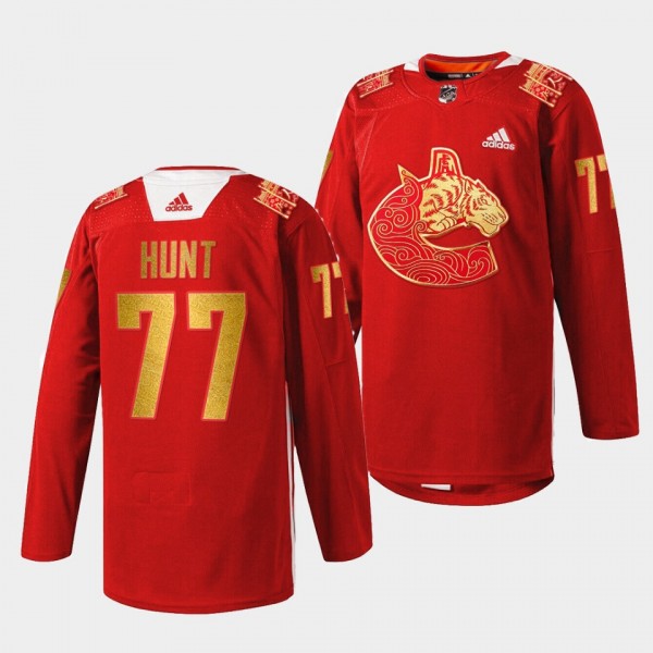Brad Hunt Vancouver Canucks 2022 Lunar New Year Red Tiger Warmup Jersey