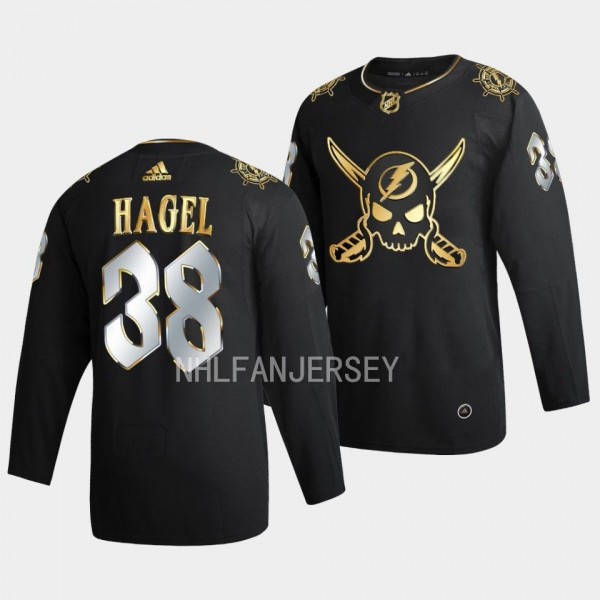 Brandon Hagel Tampa Bay Lightning Gasparilla inspired #38 Black Golden Edition Jersey