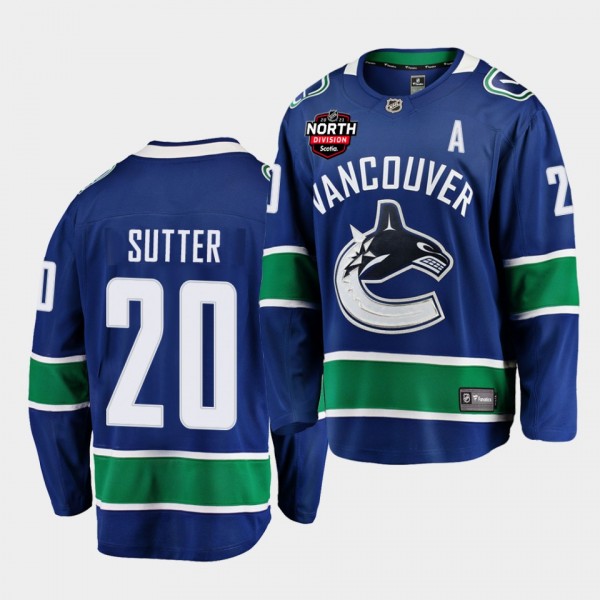 Vancouver Canucks Brandon Sutter 2021 North Division Patch Blue Jersey Home