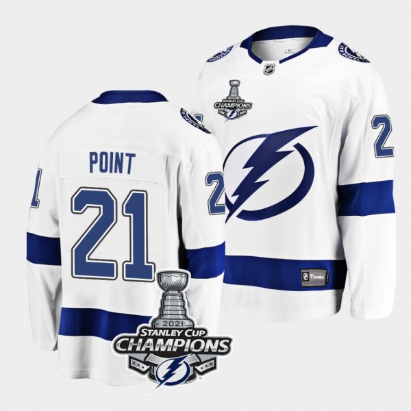 Lightning 2021 Stanley Cup Champions Brayden Point 21 White Away Youth Jersey