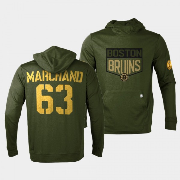 Brad Marchand Boston Bruins 2022 Salute to Service Olive Levelwear Hoodie