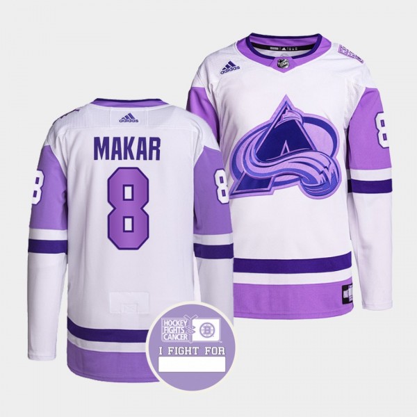 Cale Makar Avalanche #8 Hockey Fights Cancer Jerse...