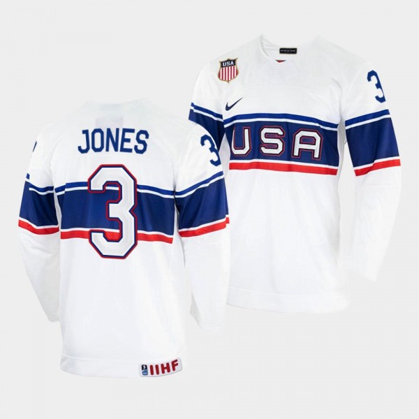 USA 2022 IIHF World Championship Caleb Jones #3 White Jersey Home