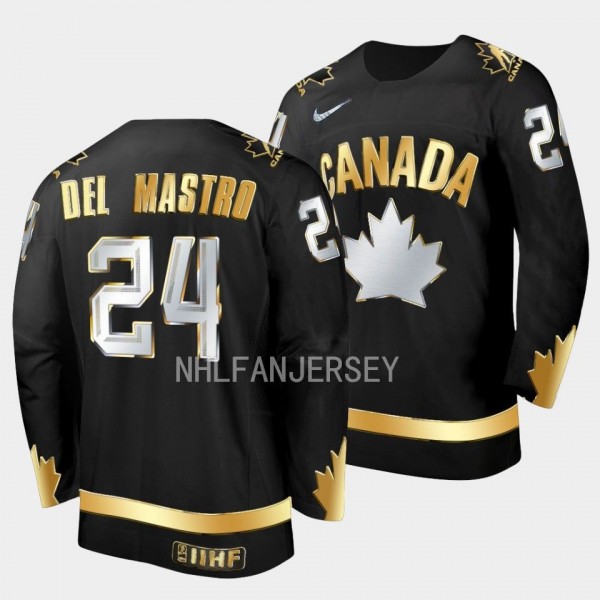 Canada 20X IIHF World Junior Gold Ethan Del Mastro #24 Jersey Black Golden Authentic
