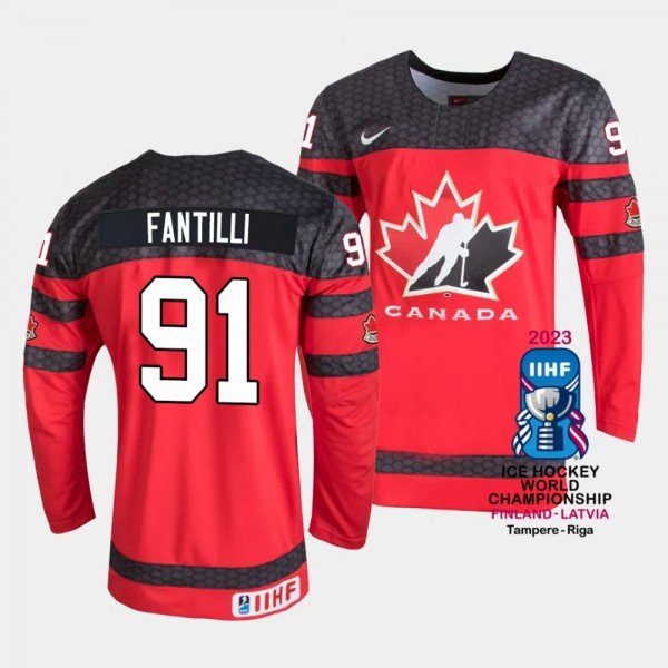 Canada #91 Adam Fantilli 2023 IIHF World Championship Away Jersey Red