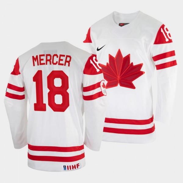 Dawson Mercer 2022 IIHF World Championship Canada Hockey #18 White Jersey Home