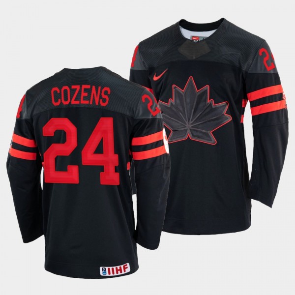 Dylan Cozens 2022 IIHF World Championship Canada Hockey #24 Black Jersey Replica