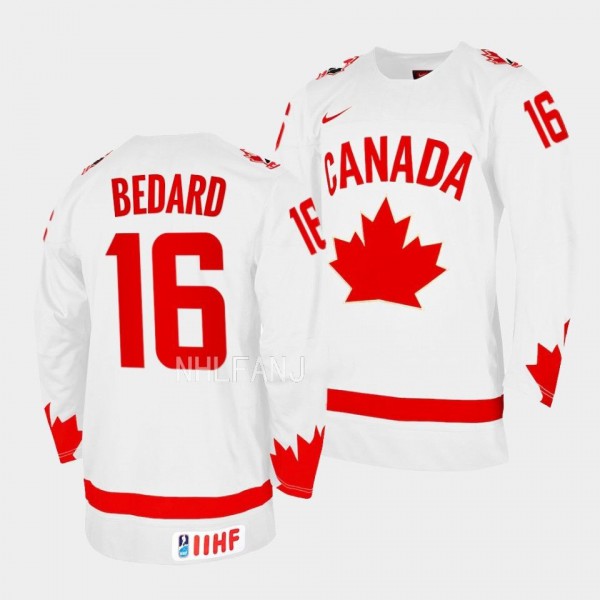 Connor Bedard 2023 IIHF WJC Canada Hockey #16 Whit...