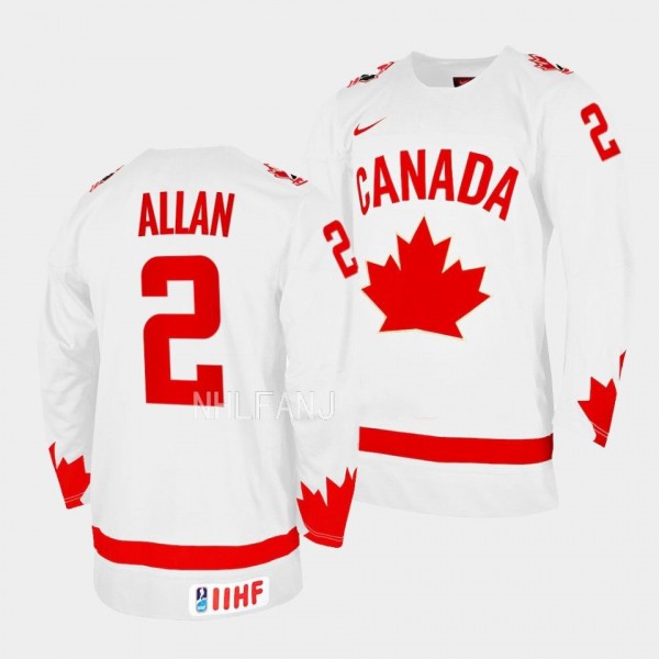 Nolan Allan 2023 IIHF WJC Canada Hockey #2 White O...