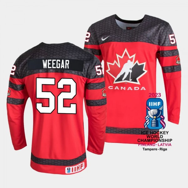 Canada #52 MacKenzie Weegar 2023 IIHF World Championship Away Jersey Red