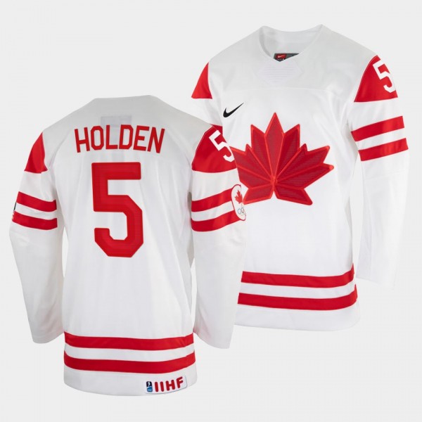 Nick Holden 2022 IIHF World Championship Canada Hockey #5 White Jersey Home