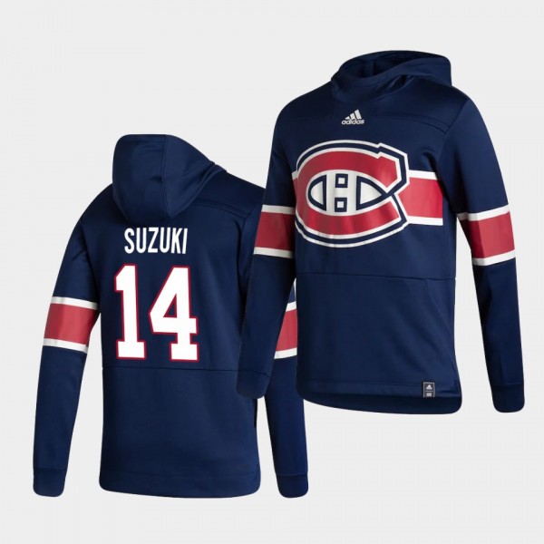 Montreal Canadiens Nick Suzuki 2021 Reverse Retro Navy Authentic Pullover Special Edition Hoodie