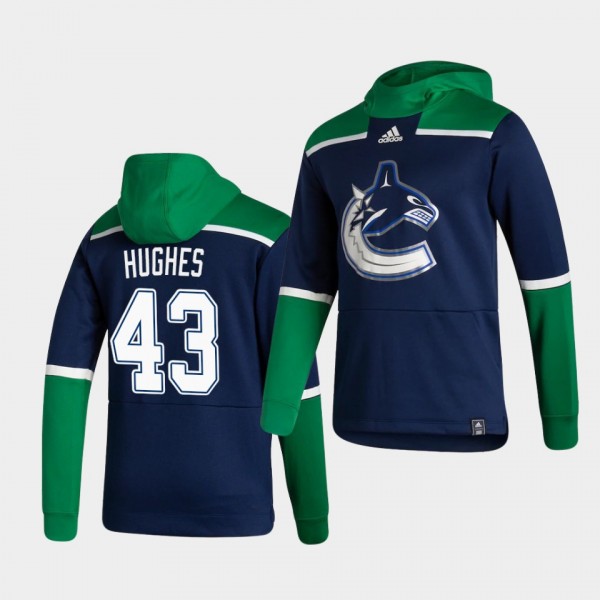 Vancouver Canucks Quinn Hughes 2021 Reverse Retro Navy Authentic Pullover Special Edition Hoodie