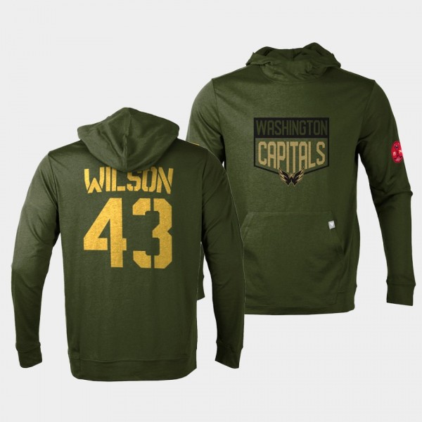 Washington Capitals Tom Wilson 2022 Salute to Service Olive Levelwear Hoodie Pullover