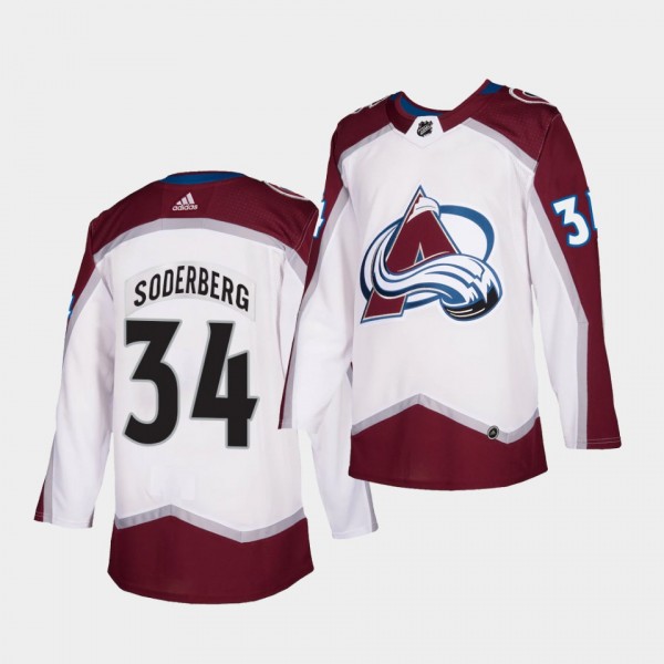 Carl Soderberg #34 Avalanche 2021 Authentic Away White Jersey
