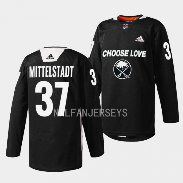 Buffalo Sabres 2023 Choose Love Night Casey Mittelstadt #37 Black Jersey Warm-up