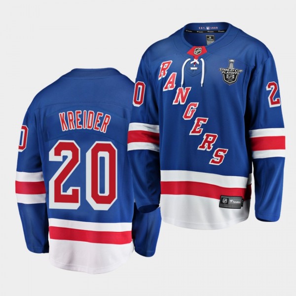 Chris Kreider #20 Rangers 2020 Stanley Cup Playoffs Royal Home Jersey
