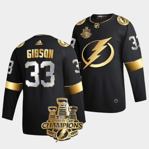3x Stanley Cup Champions Tampa Bay Lightning Christopher Gibson Black Golden Authentic 33 Jersey