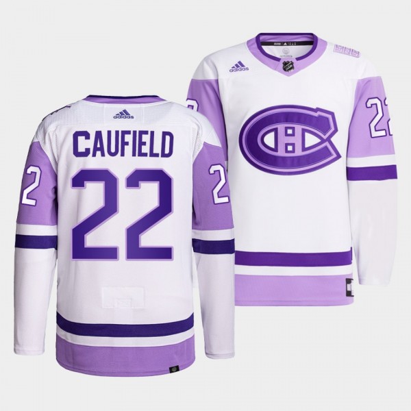 Montreal Canadiens Cole Caufield 2021 HockeyFightsCancer Jersey #22 White Primegreen