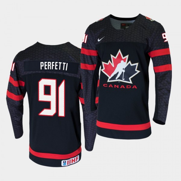 Canada Team 91 Cole Perfetti 2021 IIHF World Champions Black Replica Jersey