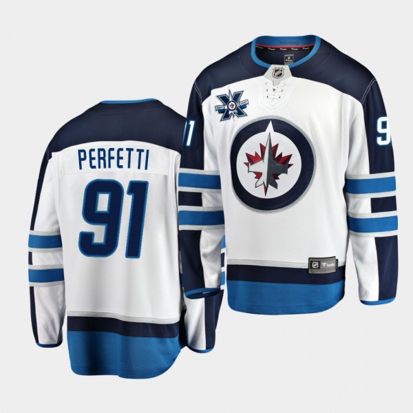 Cole Perfetti Winnipeg Jets 2020 NHL Draft White Away 10th Anniversary logo Men Jersey