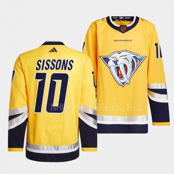Colton Sissons Nashville Predators 2022 Reverse Retro 2.0 Yellow #10 Authentic Primegreen Jersey Men's