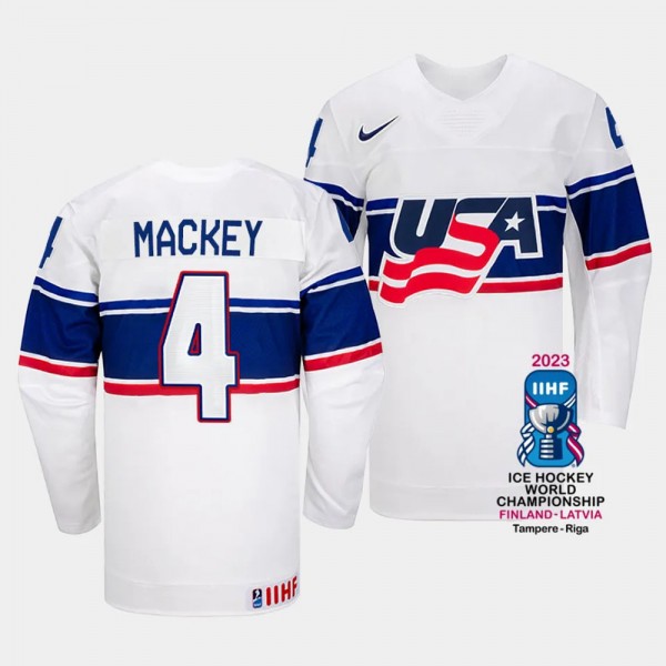 USA 2023 IIHF World Championship Connor Mackey #4 White Jersey Home