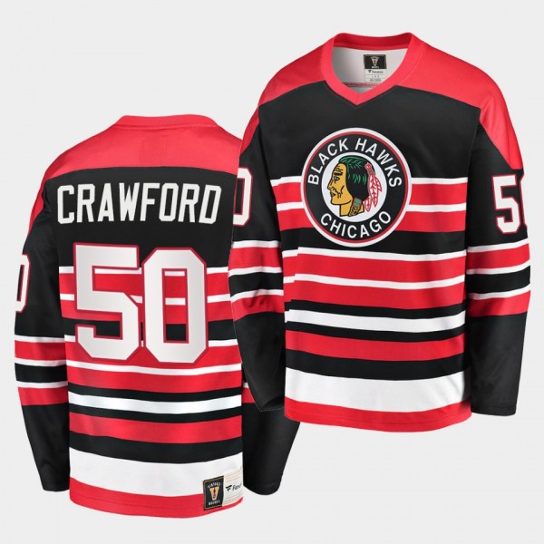 Corey Crawford #50 Chicago Blackhawks Heritage Vintage Black Red Premier Jersey