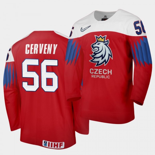 Czech Republic Team Rudolf Cerveny 2021 IIHF World Championship #56 Away Red Jersey