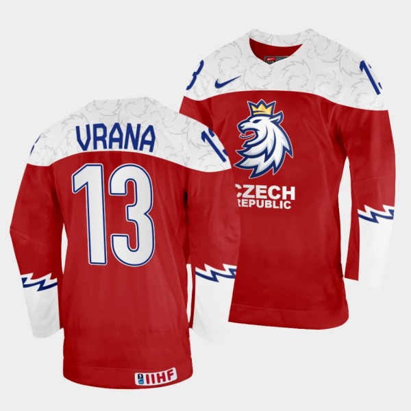 Jakub Vrana 2022 IIHF World Championship Czechia #13 Red Away Jersey Men