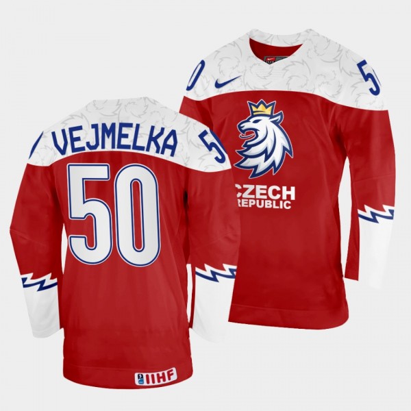 Karel Vejmelka 2022 IIHF World Championship Czechia #50 Red Away Jersey Men