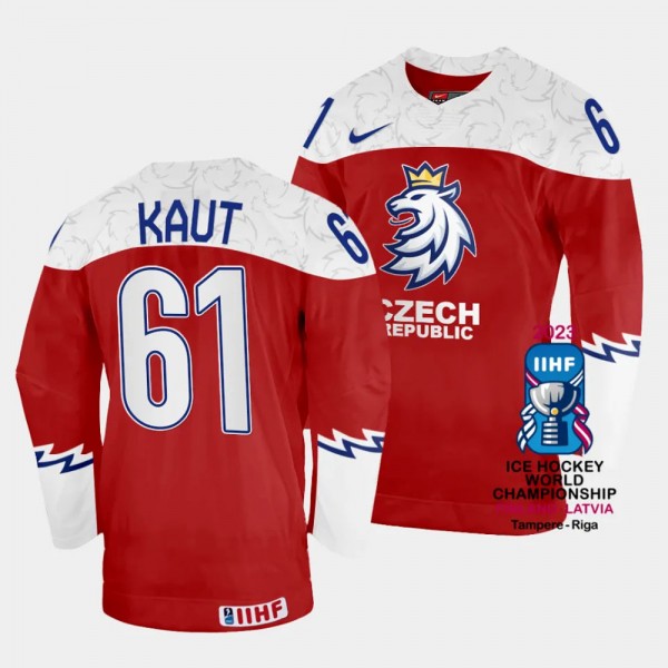 Martin Kaut 2023 IIHF World Championship Czechia #61 Red Away Jersey Men