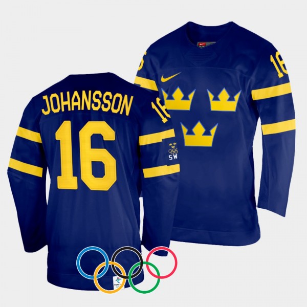 Sweden Women's Hockey #16 Linnea Johansson 2022 Winter Olympics Navy Jersey Away